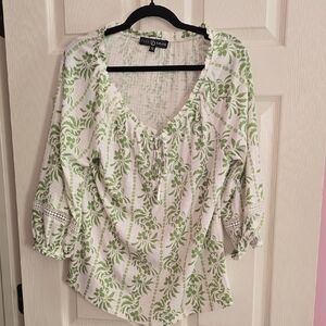 Fred David Green Leaf Print Blouse